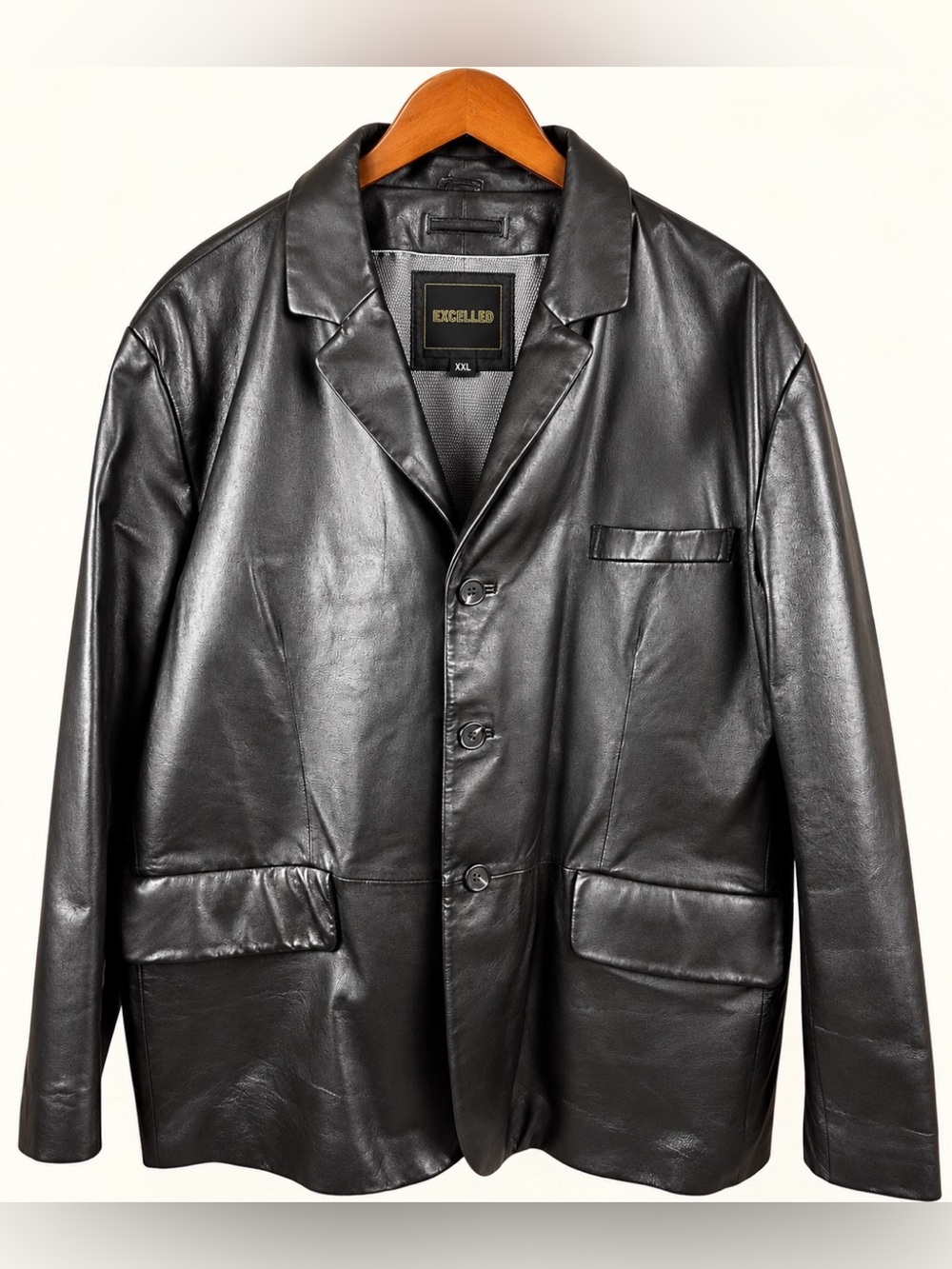 Excelled Men’s Black Genuine Leather Blazer Jacket XXL